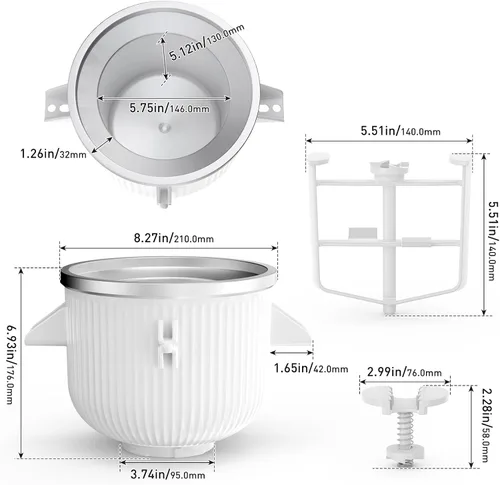 Miniatura 2 de Accesorio para batidora KitchenAid, cuenco de helado compatible con batidoras de soporte de 4.5 cuartos y 6 cuartos de galón o más grandes
