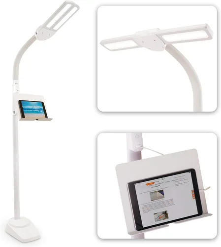 Miniatura 9 de OttLite Lámpara de pie LED de doble pantalla con soporte ajustable, amplia gama de iluminación con puerto de carga USB de 2.1 A integrado y cuello