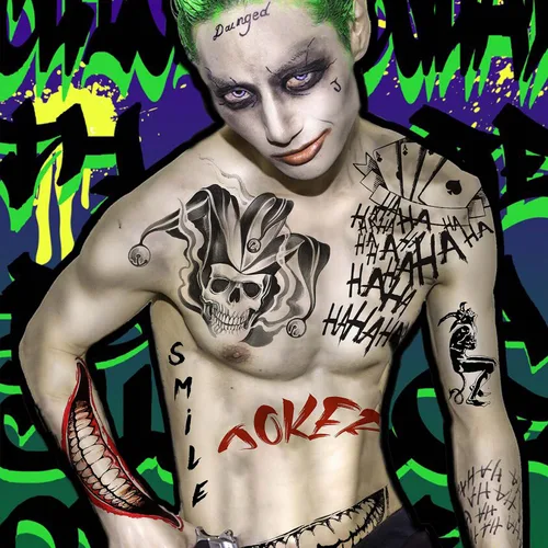 Miniatura 2 de VANTATY 5 hojas de tatuajes temporales 3D de Halloween Joker para hombres, mujeres y adultos, gótico, estilo de Halloween, impermeable, patrón de A
