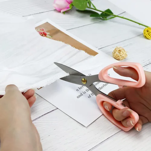 Miniatura 4 de Tijeras multiusos de 8 pulgadas resistentes ergonómicas y cómodas tijeras afiladas para oficina, hogar y hogar (rosa)