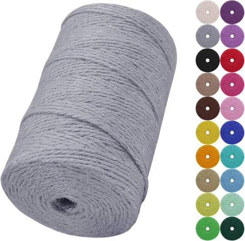 Miniatura 39 de Cuerda de yute natural de 0.079 pulgadas y 328 pies para manualidades, cuerda de yute de colores de 3 capas para envoltura de regalos, jardinería