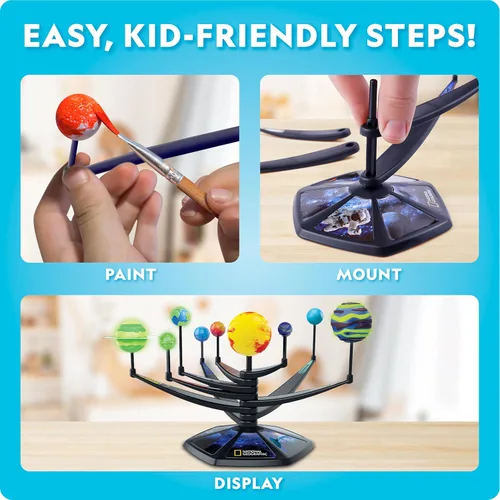 Miniatura 4 de National Geographic - Kit de modelo de sistema solar que brilla en la oscuridad para niños, construye y pinta un modelo planetario 3D con brazos