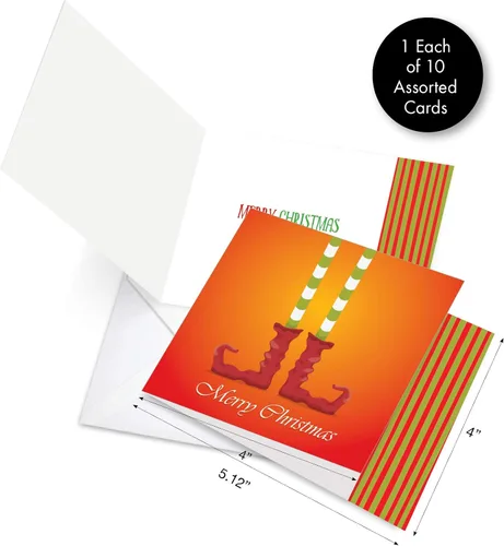 Miniatura 7 de The Best Card Company - 10 tarjetas navideñas de Santa con sobres - Juego surtido en caja, tarjetas navideñas para niños (4 x 5.12 pulgadas) - Pies