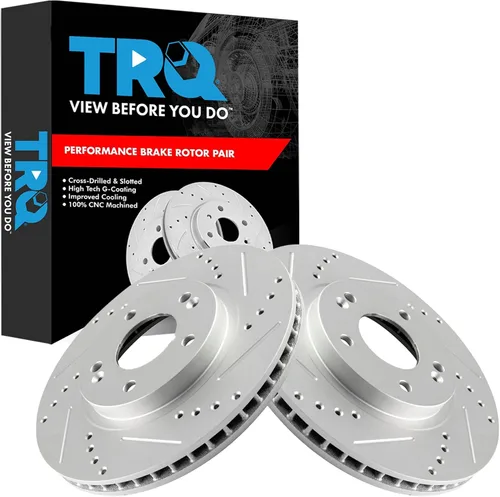TRQ Juego de par de rotor de freno perforado delantero para Hyndai Santa Fe 2.7L AWD 2001-2006 / Hyundai Santa Fe 3.5L AWD 2003-2006