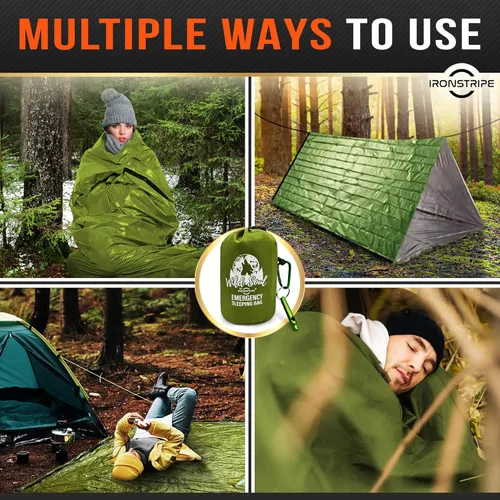 Miniatura 6 de Ironstripe Bivy Sack XL - Saco de dormir de supervivencia impermeable con silbato de emergencia, capucha integrada y Mylar térmico, resistente a