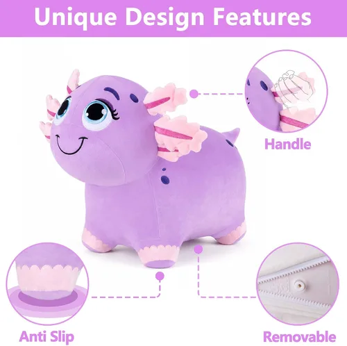 Miniatura 3 de Bouncy Pals Caballo saltador de ajolote morado, tolva inflable de animales para niñas pequeñas, juguete de salto al aire libre para niños, juguete