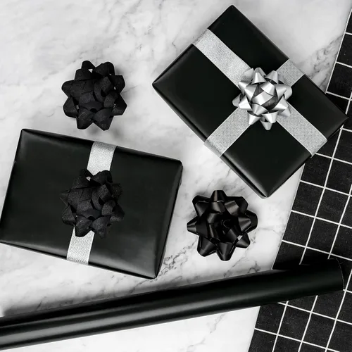 Miniatura 4 de RUSPEPA Papel de regalo negro de color sólido, mini rollo, para bodas, cumpleaños, fiestas, felicitaciones y vacaciones, 17 pulgadas x 32.8 pies
