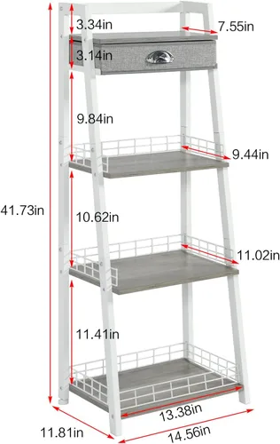 Miniatura 3 de keomaisyto Elegante estante de escalera de 4 niveles, estante de almacenamiento para baño, estantería de escalera con cajón, estantes de Blanco