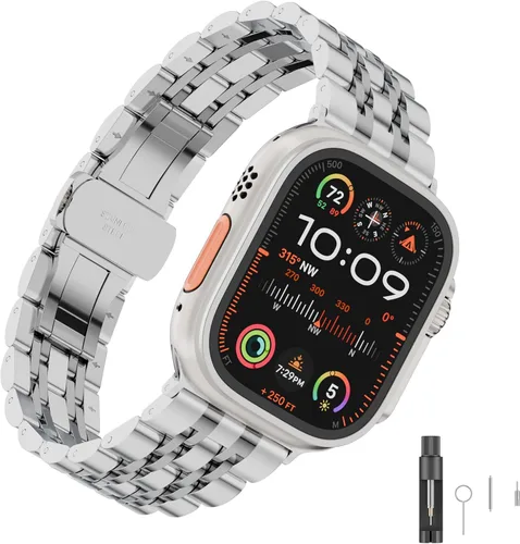 Miniatura 5 de Correa de acero inoxidable sólida compatible con Apple Watch de 49, 46, 45, 44, 42, 41, 40, 38 mm, correa de metal para iWatch Series
