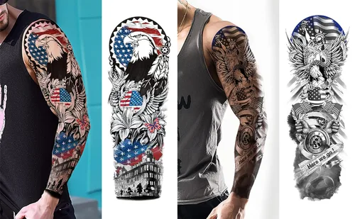 Miniatura 4 de Aresvns Tatuajes temporales del Día de la Independencia, tatuaje de manga de bandera de Estados Unidos del 4 de julio, suministros de fiesta rojo