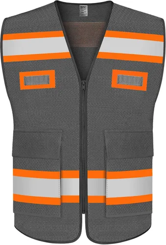 TCCFCCT Chaleco de seguridad reflectante de malla con bolsillos, chaleco de alta visibilidad para hombres y mujeres, chaleco de trabajo con borde