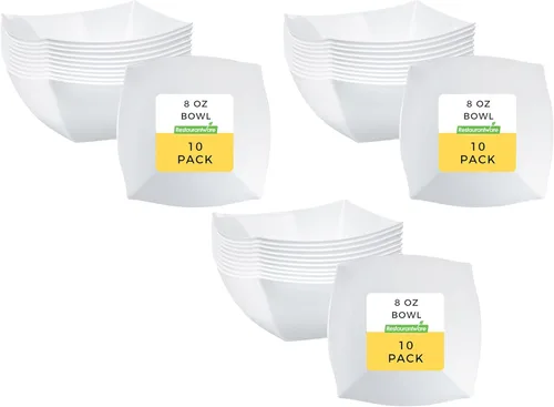Miniatura 25 de Restaurantware Moderna - Cuencos de plástico de lujo de 8 onzas, 10 cuencos cuadrados desechables para ensalada, duraderos y resistentes