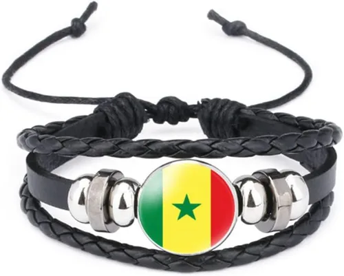 Miniatura 95 de vmcoatdu Mundial Muchas Banderas Nacionales Brazalete Retro de Aleación de Cuero para Pulsera de Cuerda Trenzada de Bandera Nacional