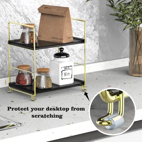 Miniatura 5 de Estante organizador de especias de 2 niveles para baño, estante de almacenamiento de encimera, estante de almacenamiento de cosméticos de pie negro