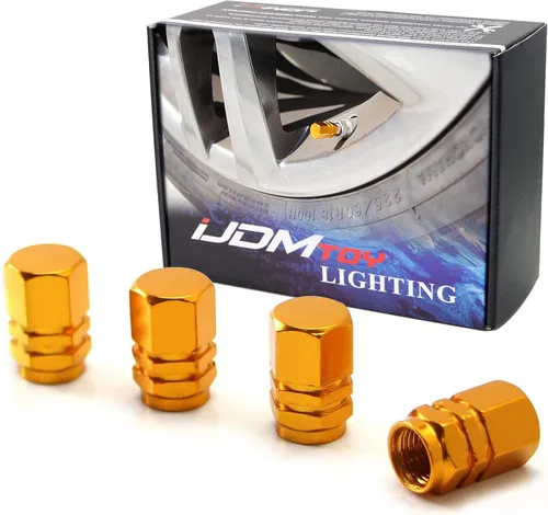 Tapas para válvulas de neumático de aluminio estilo carrera tuner de iJDMTOY (4), Dorado Oro