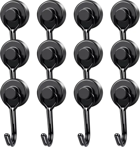 Miniatura 8 de MIKEDE Paquete de 4 ganchos magnéticos, ganchos magnéticos de neodimio resistentes de 40 libras, ganchos giratorios magnéticos negros para colgar