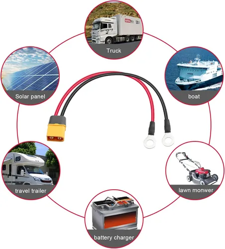 Miniatura 7 de Cable de terminal de anillo tórico XT60, 14AWG XT60 macho a terminales de anillo O Cable de alimentación de extensión para kit de panel solar