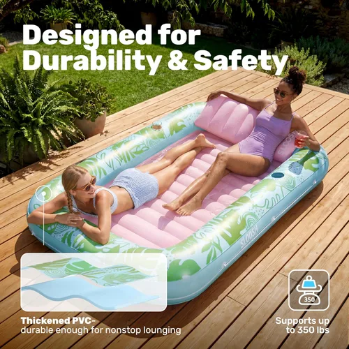 Miniatura 5 de SLOOSH Flotador inflable para piscina de bronceado, 85 x 57 pulgadas, flotadores de piscina extra grandes para adultos con almohada, flotador 4 en 1