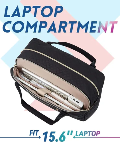 Miniatura 4 de BAGSMART - Bolsa de lona de viaje para mujer bolsa de mano grande con compartimento para laptop bolsa de zapatos Negro Bolsa de viaje