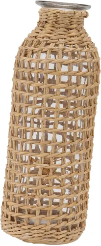 Hemoton Jarrón de flores de hierba marina, jarrón de cristal, cesta de mimbre rústica, centros de mesa de flores para el hogar, sala de estar,