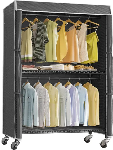 Miniatura 13 de VIPEK R2C Perchero de Ropa Mediano de Servicio Pesado con Ruedas, Perchero Rodante con Cubierta, Perchero de Ropa Ajustable para Colgar Ropa