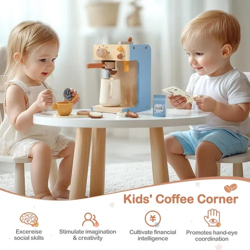 Miniatura 7 de EERKEOD Cafetera de juguete para niños, cafetera de madera para niños, juego para niños pequeños, accesorios de cocina, regalo para niñas y niños