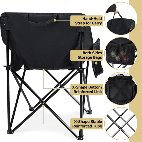 Miniatura 6 de Leonyo Paquete de 2 sillas plegables para campamento, sillas portátiles para exteriores, playa, césped, para adultos, con bolsa de transporte