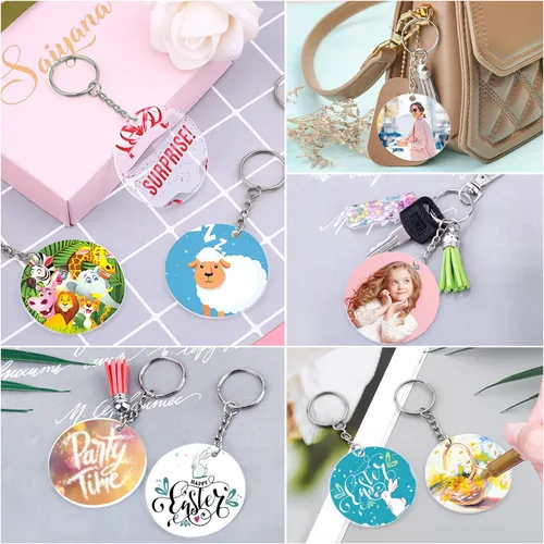 Miniatura 9 de 350 llaveros acrílicos en blanco Cludoo Clear Acrylic Ornament en blanco para vinilo con 60 piezas en blanco, 60 borlas de llavero, 170 anillos