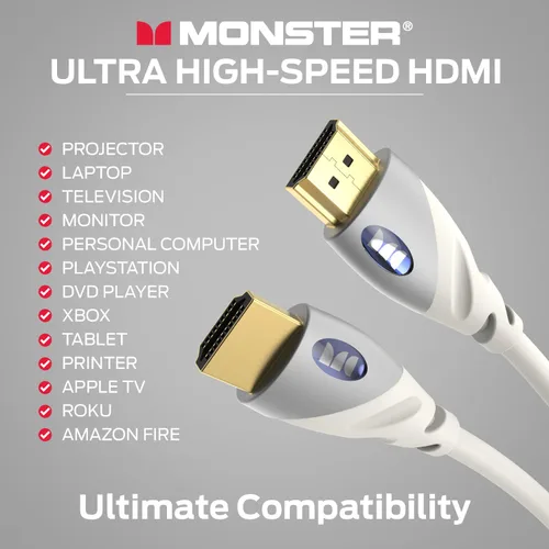 Miniatura 4 de Monster Cable HDMI 4k Ultra HD con Ethernet, resistente a la corrosión, contactos de oro rosa de 24 k y conexión V-Grip, cable HDMI para PS3