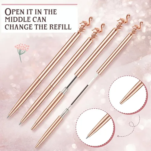 Miniatura 5 de Outus 8 bolígrafos de flamenco lindos bolígrafos de regreso a clases, suministros de papelería, bolígrafo de metal, regalo para mujeres, profesores