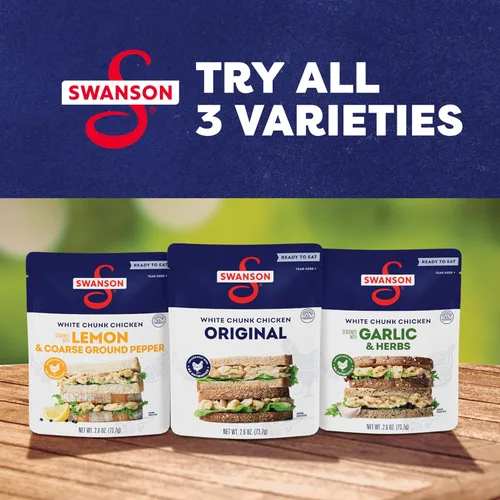 Miniatura 8 de SWANSON S Ajo y Hierbas Pollo Blanco en Trozos Totalmente Cocinado, Listo para Comer, Comidas Simples Para Llevar, Bolsa de 2.6 OZ (Caja de 12)