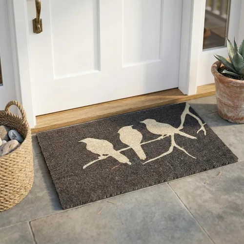 Miniatura 47 de Fab Habitat Felpudo extra grueso, tejido a mano, duradero, fibra de coco natural, entrada, puerta delantera, porche, patio, pájaros en rama, gris