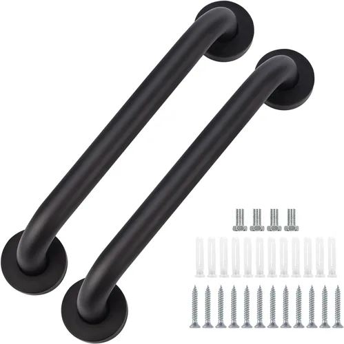 supregear - Paquete de 2 barras de agarre para baño, barra de seguridad negra para ducha de 24 pulgadas de longitud, mango antideslizante de acero