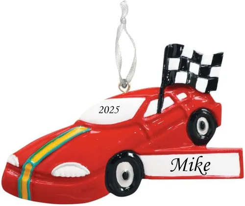 Miniatura 6 de Adorno personalizado de auto de carreras rojo para árbol de Navidad, adorno artesanal personalizado para decoración de recuerdo para niños Coche
