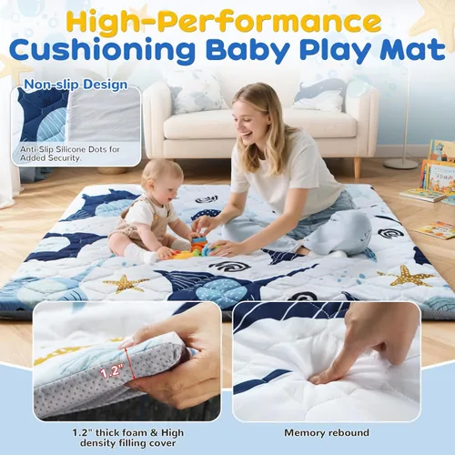 Miniatura 6 de omzer Tapete de juego para bebés de 47 x 47 pulgadas - 1.2 pulgadas de grosor de espuma elástica para bebés y niños pequeños - Alfombra