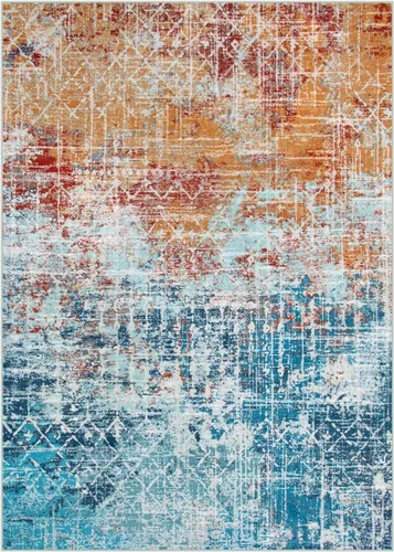 Miniatura 9 de Zealude Alfombra abstracta lavable para sala de estar, de 5 x 7 pies, color verde azulado y naranja, alfombra bohemia antideslizante, moderna