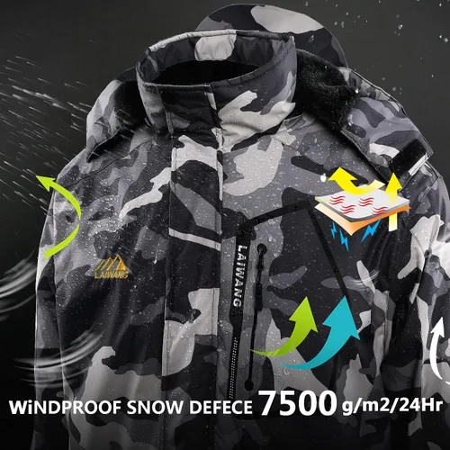 Miniatura 3 de Chaqueta de esquí impermeable de montaña para hombre, resistente al viento, abrigo cálido con capucha para invierno, Nieve
