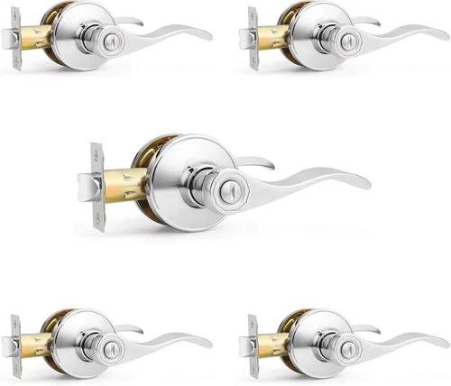 Miniatura 8 de Probrico Manijas de puerta de privacidad estilo ondulado de níquel satinado, manijas de puerta de baño/cama, cerraduras interiores sin llave