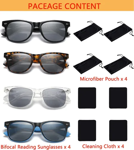 Miniatura 3 de Paquete de 4 lentes de sol de lectura bifocales de alta calidad para hombres y mujeres, clásicos, para exteriores, UV400, unisex, a la moda