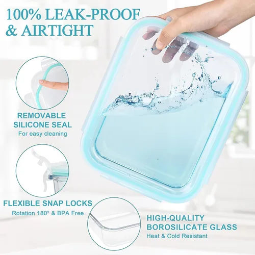 Miniatura 5 de GEHE 4 Pack Large Glass Storage Containers with Airtight Lids, 78/52/36/22oz Glass Meal Prep Food Storage Containers for Baking, Storing, Leakproof