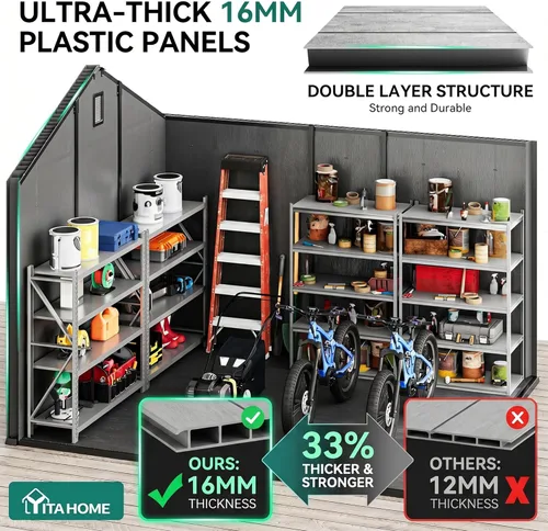 Miniatura 2 de YITAHOME Cobertizo de almacenamiento para exteriores de 8 x 10 pies con suelo, cobertizo de jardín de plástico extra grueso para bicicletas