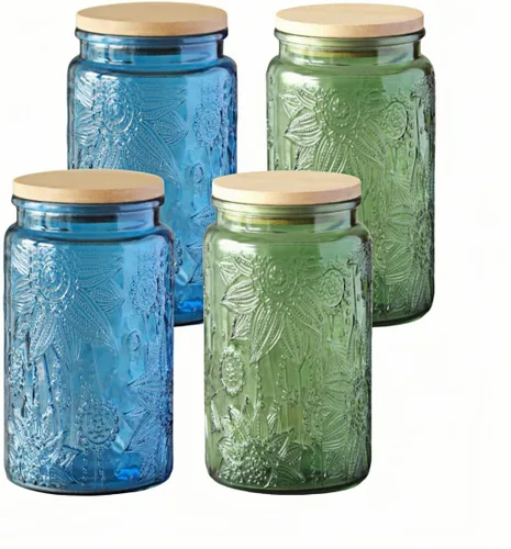 Miniatura 17 de ANSQU Tarro de vidrio azul, recipiente de vidrio vintage de 23.7 FL OZ con tapa hermética, tarro para caramelos/recipiente para azúcar para despensa