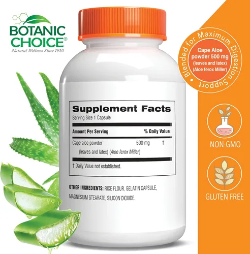 Miniatura 2 de Aloe Vera- Hoja y látex, digestivo, hígado, salud del estómago - Contiene aminoácidos, vitaminas, minerales, enzimas, 500 mg-Sin gluten, sin OGM-90
