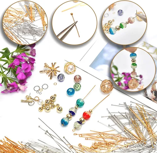 Miniatura 4 de Alfileres de cabeza plana llenos de oro de 18 quilates, 50 mm (1.96 pulgadas), 100 piezas, suministros para hacer joyas de aretes y pulseras, sin