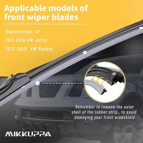 Miniatura 6 de MIKKUPPA 24"+19" Juego de limpiaparabrisas - Reemplazo para 2011-2023 VW Jetta, 2012-2018 VW Passat, 2013-2017 VW CC - Limpiaparabrisas frontales