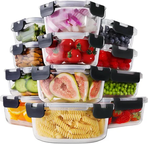 Miniatura 8 de HOMBERKING 24 recipientes de vidrio para almacenamiento de alimentos con tapas, cajas Bento de vidrio herméticas, sin BPA y a prueba de fugas, Rosa