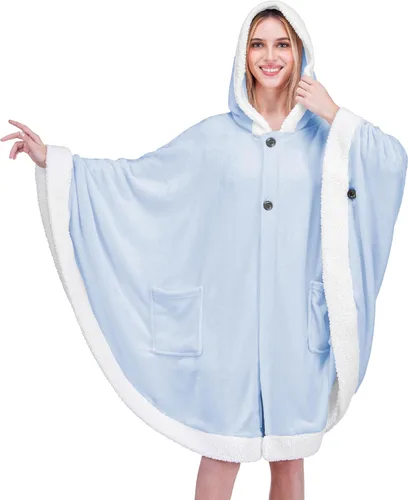 Miniatura 21 de PAVILIA Manta Vestible para Mujeres Adultas, Acogedora Manta Poncho Capa de Vellón de Felpa con Capucha, Chal Súper Suave, Manta Envolvente Angel