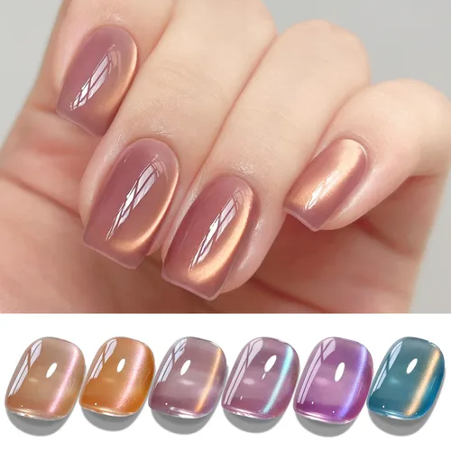 Miniatura 19 de Double Rhythm Juego de esmaltes de gel de ojo de gato, 6 colores, purpurina brillante con imán, holográfico, reflectante, magnético, UV, kit de arte