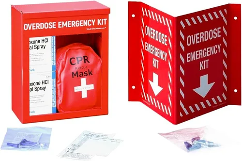 Miniatura 8 de Gabinete de kit de emergencia de sobredosis, alta visibilidad y seguro, acero de calibre 22, montaje en pared con ventana acrílica, martillo