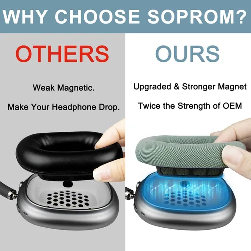 Miniatura 3 de SOPROM Almohadillas de repuesto mejoradas para auriculares supraaurales Airpods Max, almohadillas con tela de malla duradera, espuma más suave, Verde